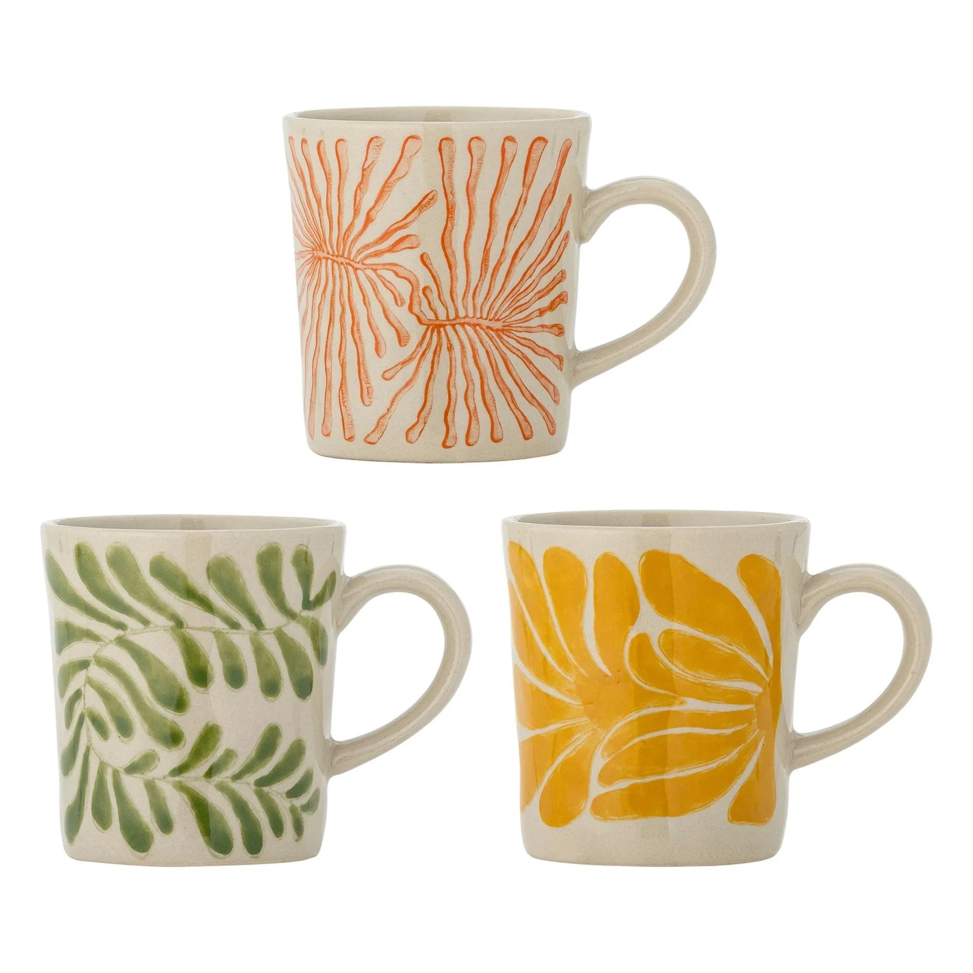 Bloomingville - Fauni Steingut-Tassen - 3er Set | Mehrfarbig