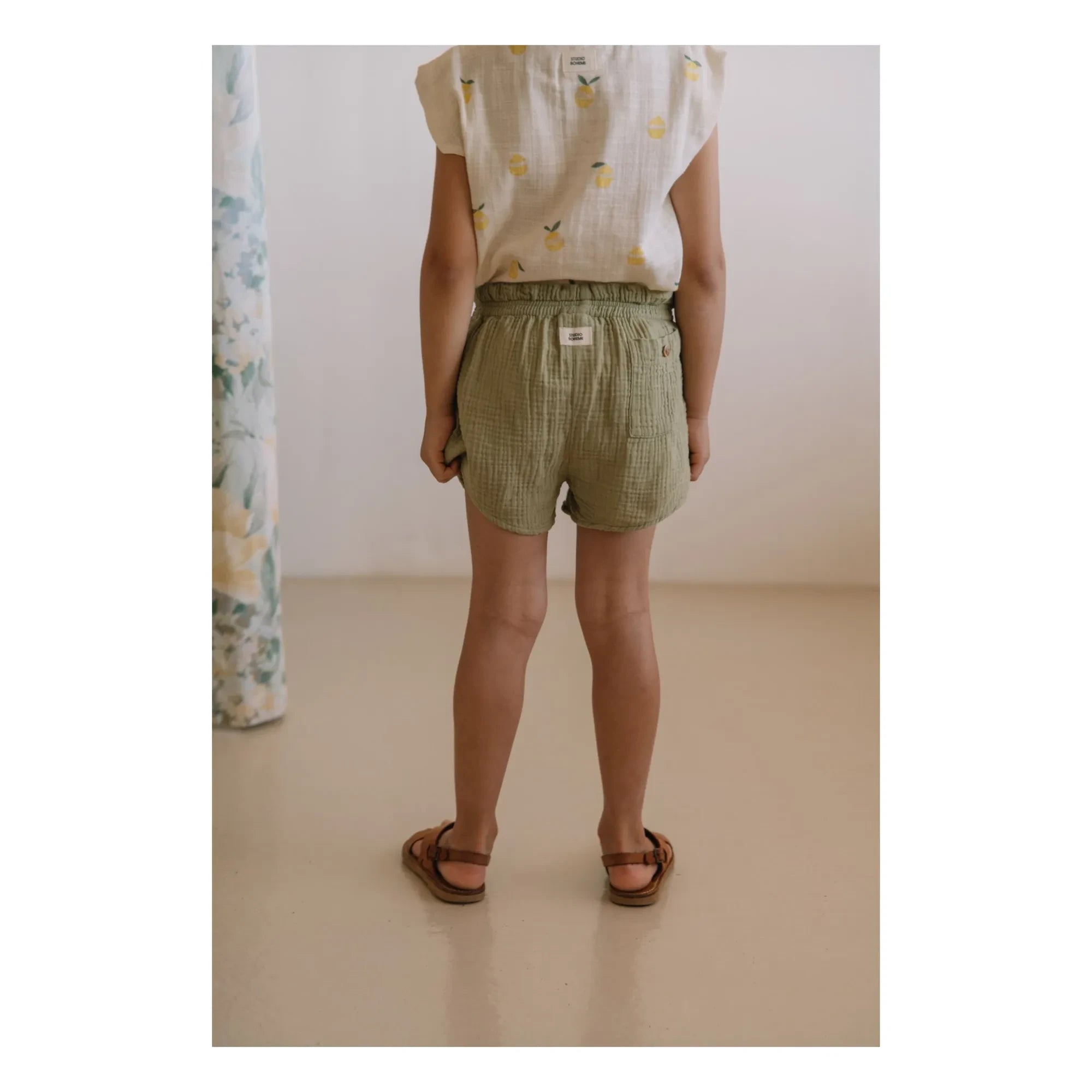 Studio Bohème - Georgette Waffel-Shorts aus Bio-Baumwollgaze | Hell Khaki