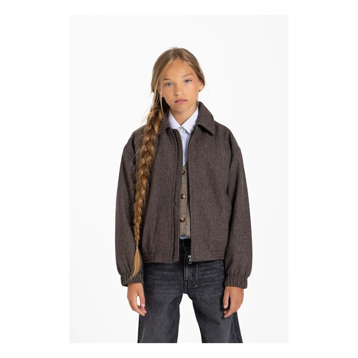 Finger in the nose - Sage Houndstooth Yün Ceket | Kahverengi