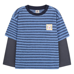 Jelly Mallow - Lagenlook gestreiftes T-Shirt | Blau