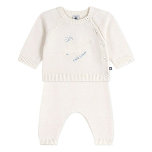 Petit Bateau - Wal Wollpullover und Hose Set | Weiß