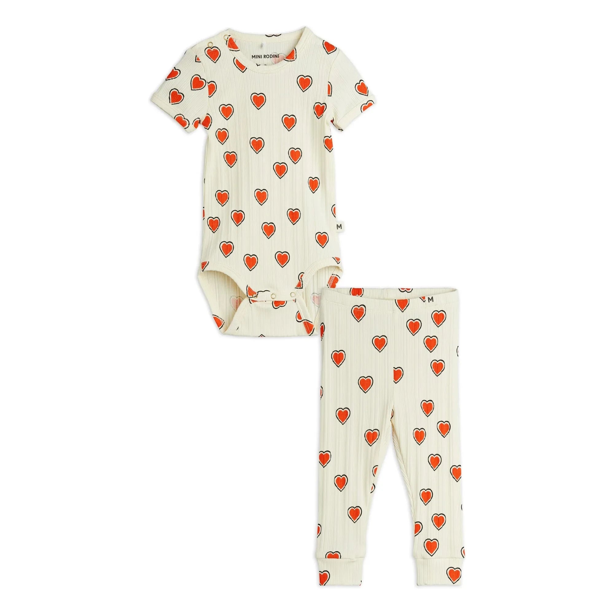 Mini Rodini - Bio-Baumwolle Herz Body und Leggings Set | Ecru