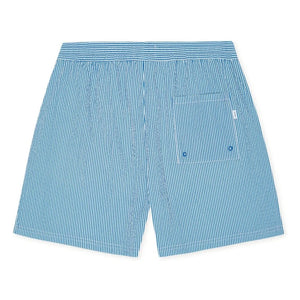 Les Deux - Stan Seersucker-gestreifte Badeshorts | Blau