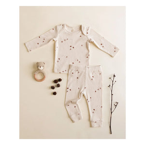Quincy Mae - Set aus geripptem Oberteil und Leggings aus Bio-Baumwolle, Haselnuss | Ecru