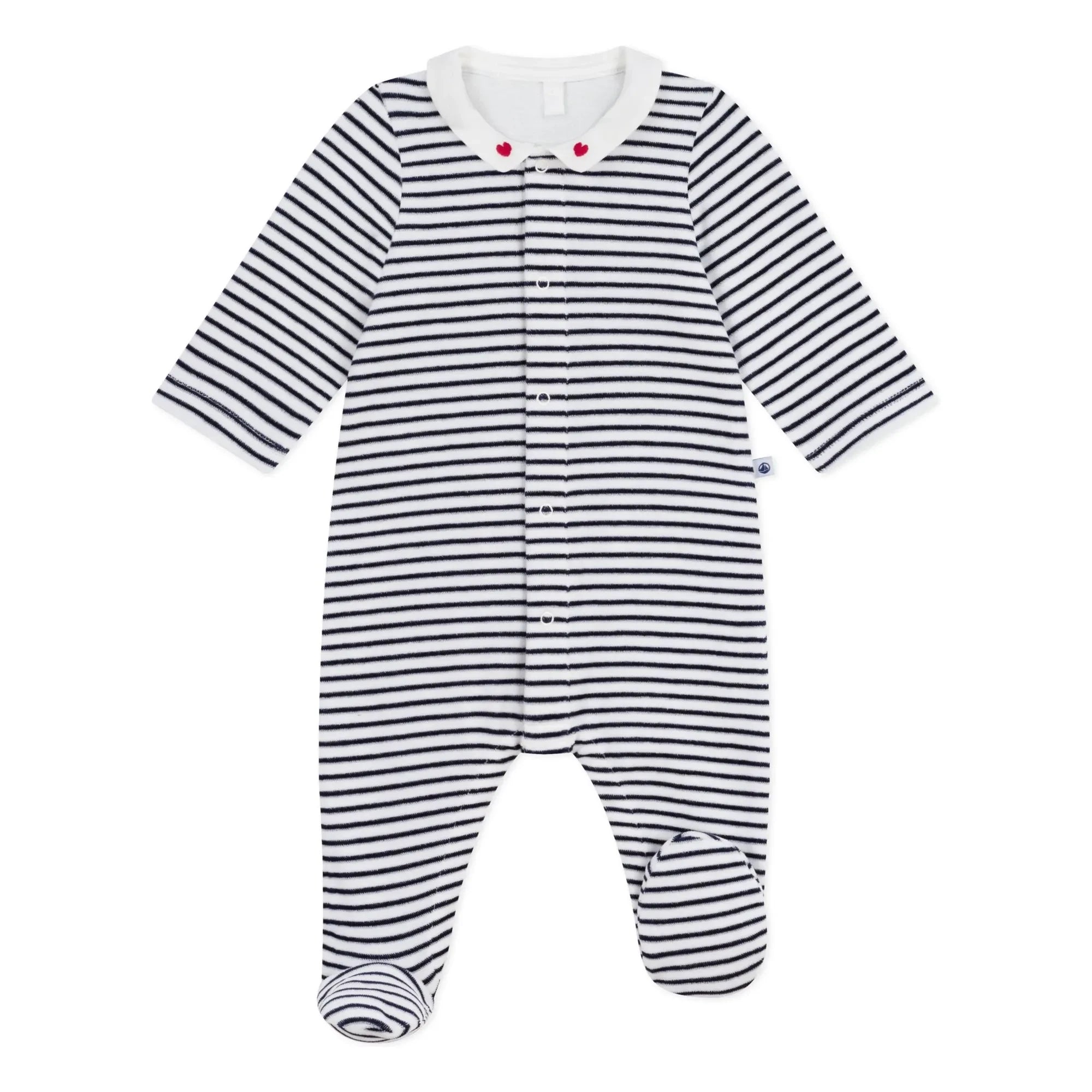 Petit Bateau - Çizgili Kadife Organik Pamuklu Dors Bien Pijama | Lacivert