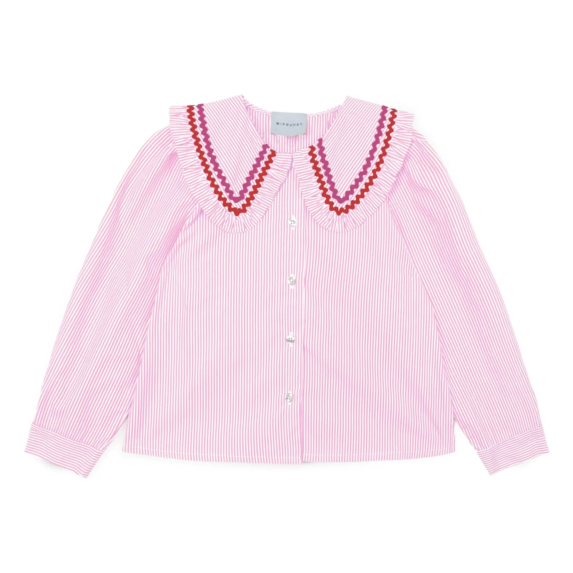 Mipounet - Nadine Gestreifte Bluse, Claudine Kragen | Hellrosa