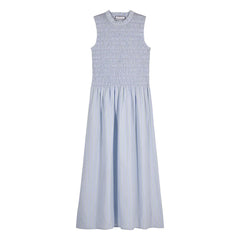 Maria de la Orden - Saint Barth gestreiftes Baumwollkleid | Hellblau
