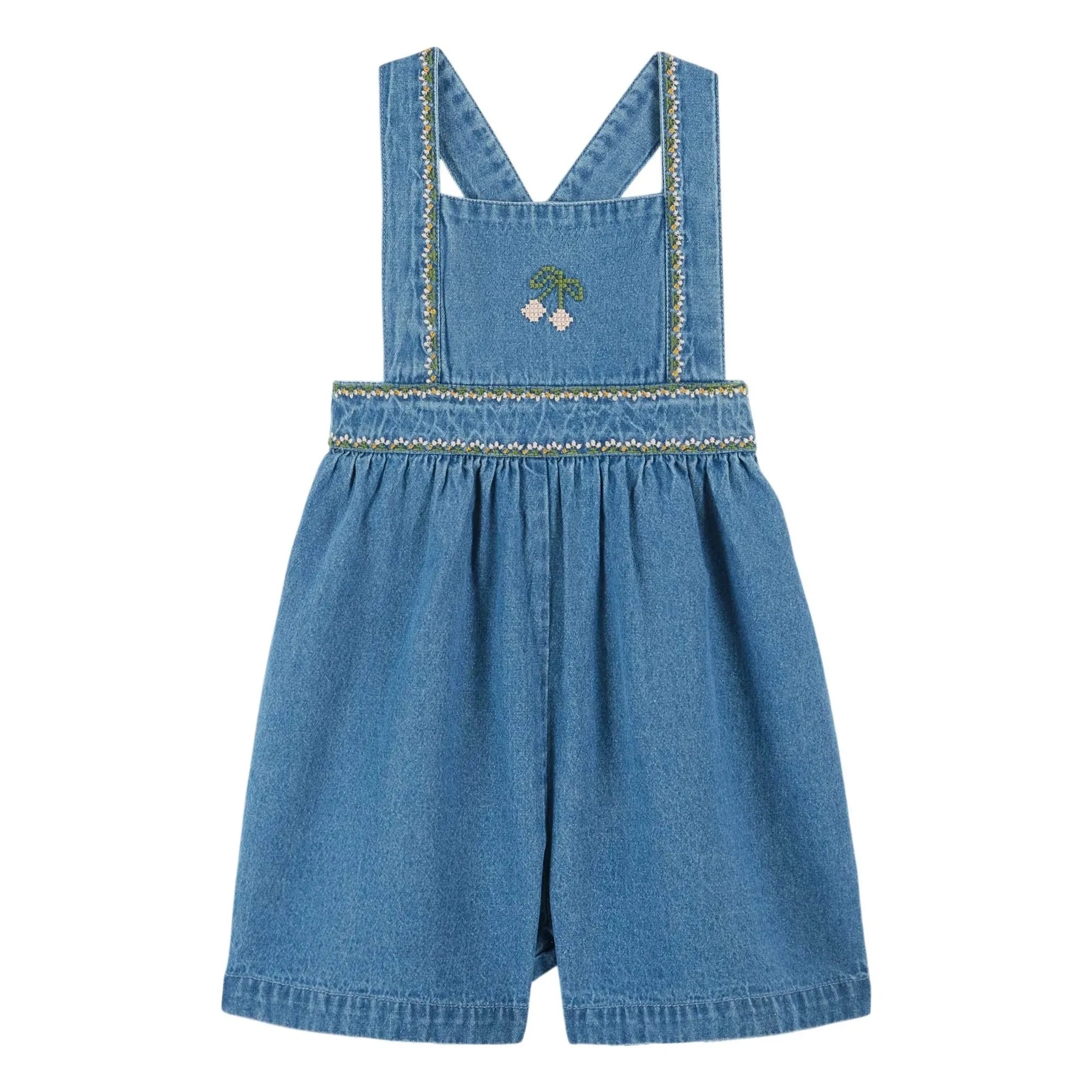 Emile et Ida - Kurzer Denim-Overall mit Kirschstickerei | Blau