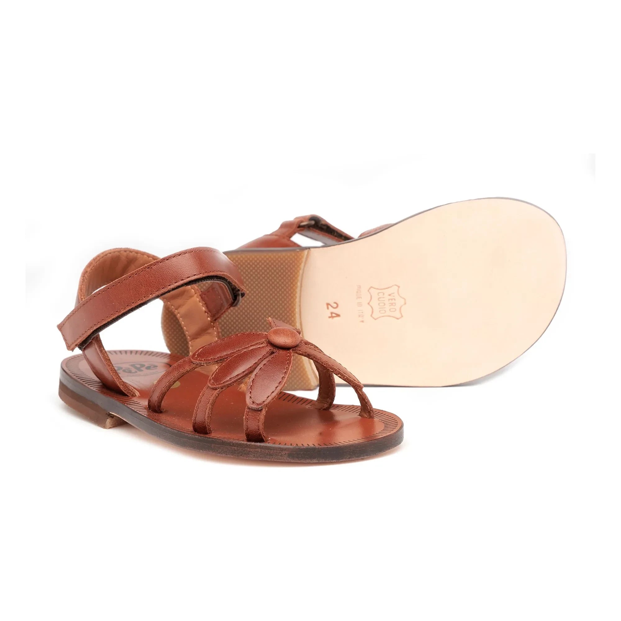Pèpè - Gekratzte Sandalen mit Blumenmuster | Cognac