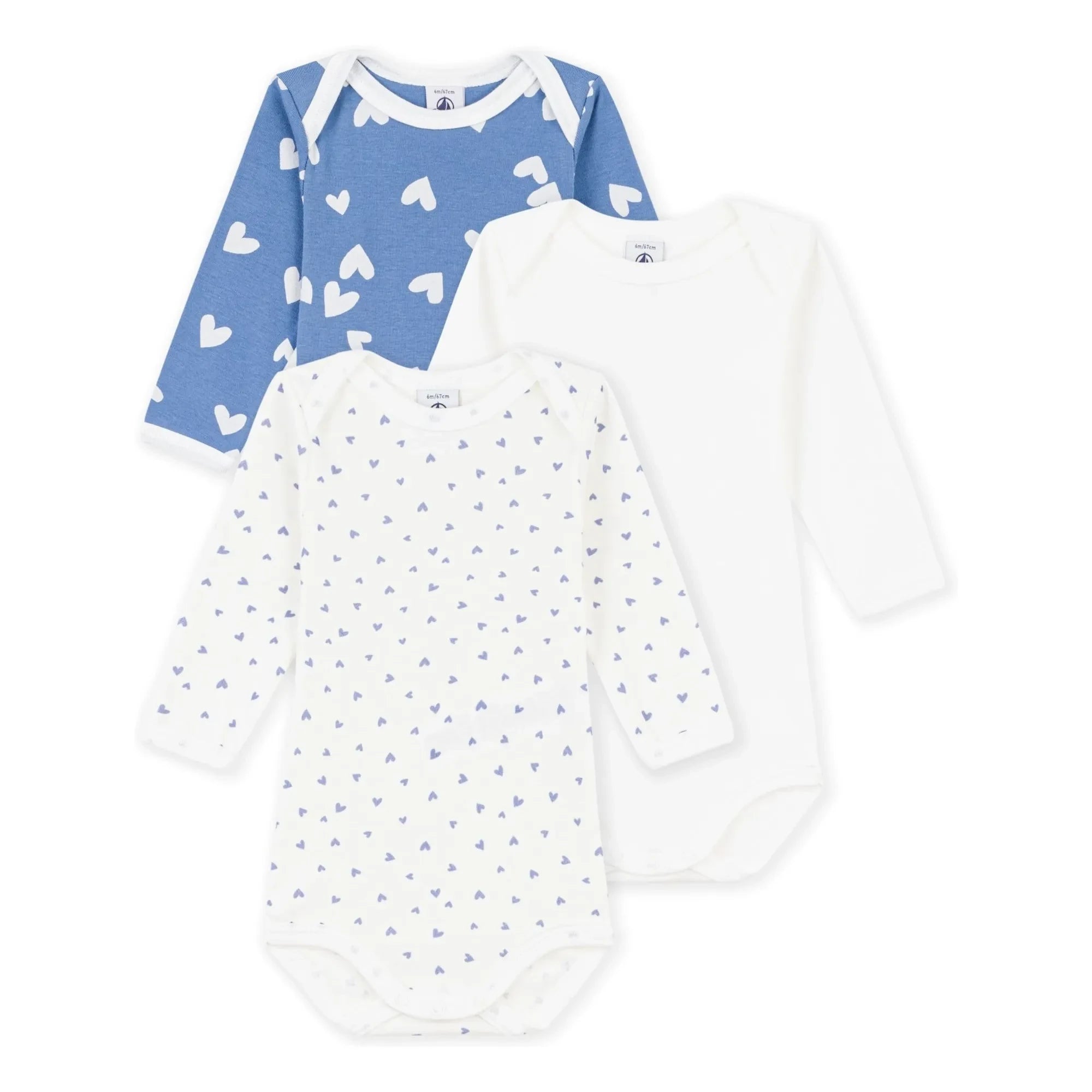 Petit Bateau - 3'lü Organik Pamuk Kalp Body Seti | Mavi
