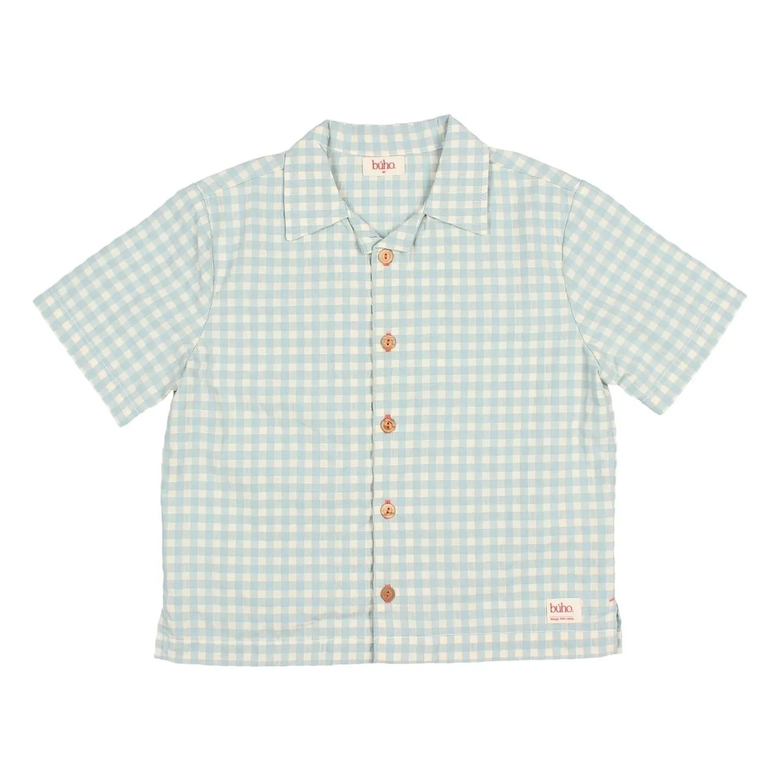 Búho - Aqua Gingham Seersucker Bio-Baumwoll-Hemd