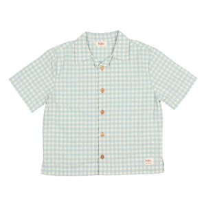 Búho - Aqua Gingham Seersucker Bio-Baumwoll-Hemd
