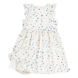 Petit Bateau - Çiçek Desenli Fırfırlı Elbise Organik Pamuk Poplin | Beyaz