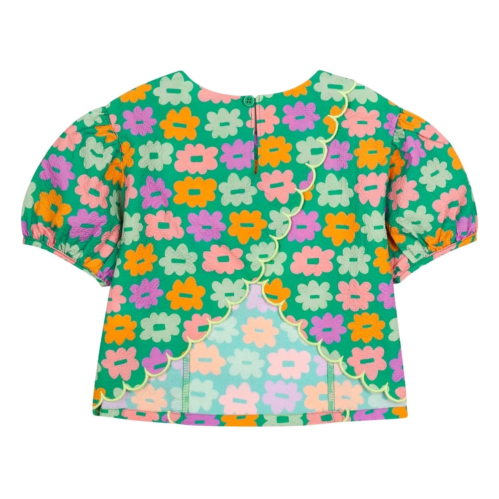 Jelly Mallow – Grün geblümte Seersucker-Bluse