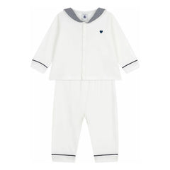 Petit Bateau - Gestreifter Kragen Schlafanzug aus Bio-Baumwolle | Weiß