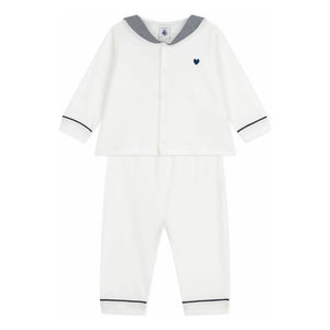 Petit Bateau - Gestreifter Kragen Schlafanzug aus Bio-Baumwolle | Weiß