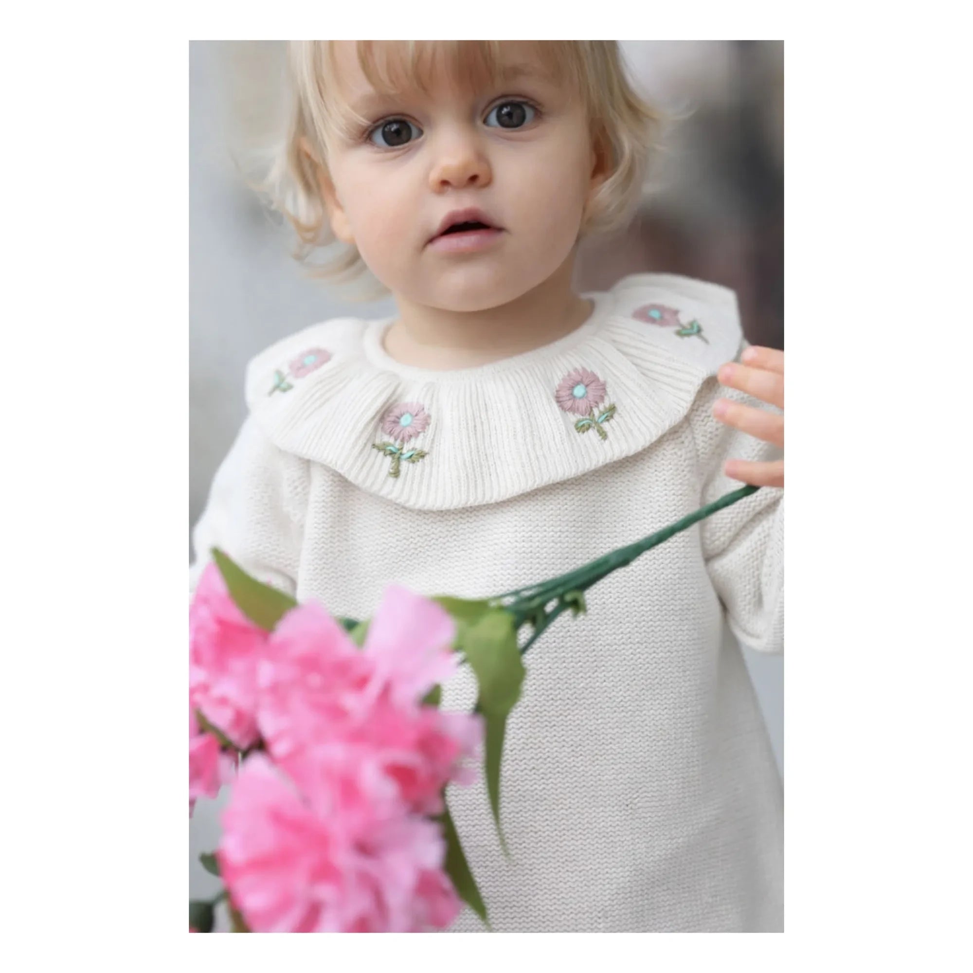 Lililotte - Diana Bio-Baumwolle Bestickter Kragenpullover | Ecru