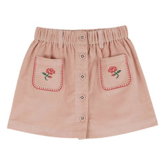 Emile et Ida – Rock mit bestickter Tasche „Blume“ | Blassrosa