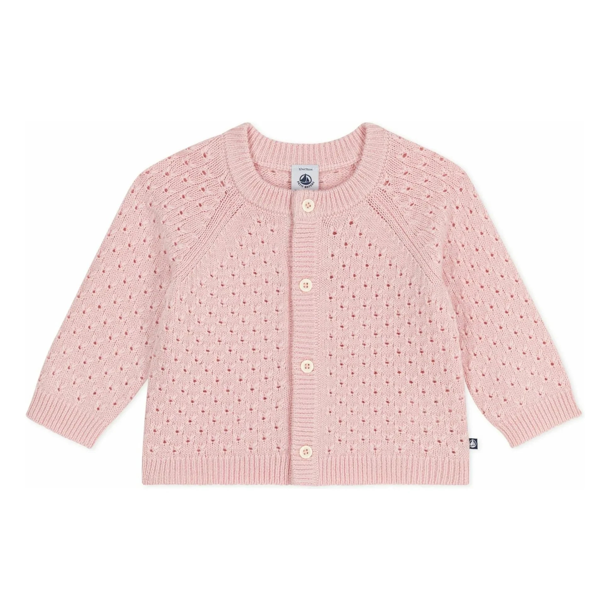 Petit Bateau - Verblasste rosa Wollstrickjacke