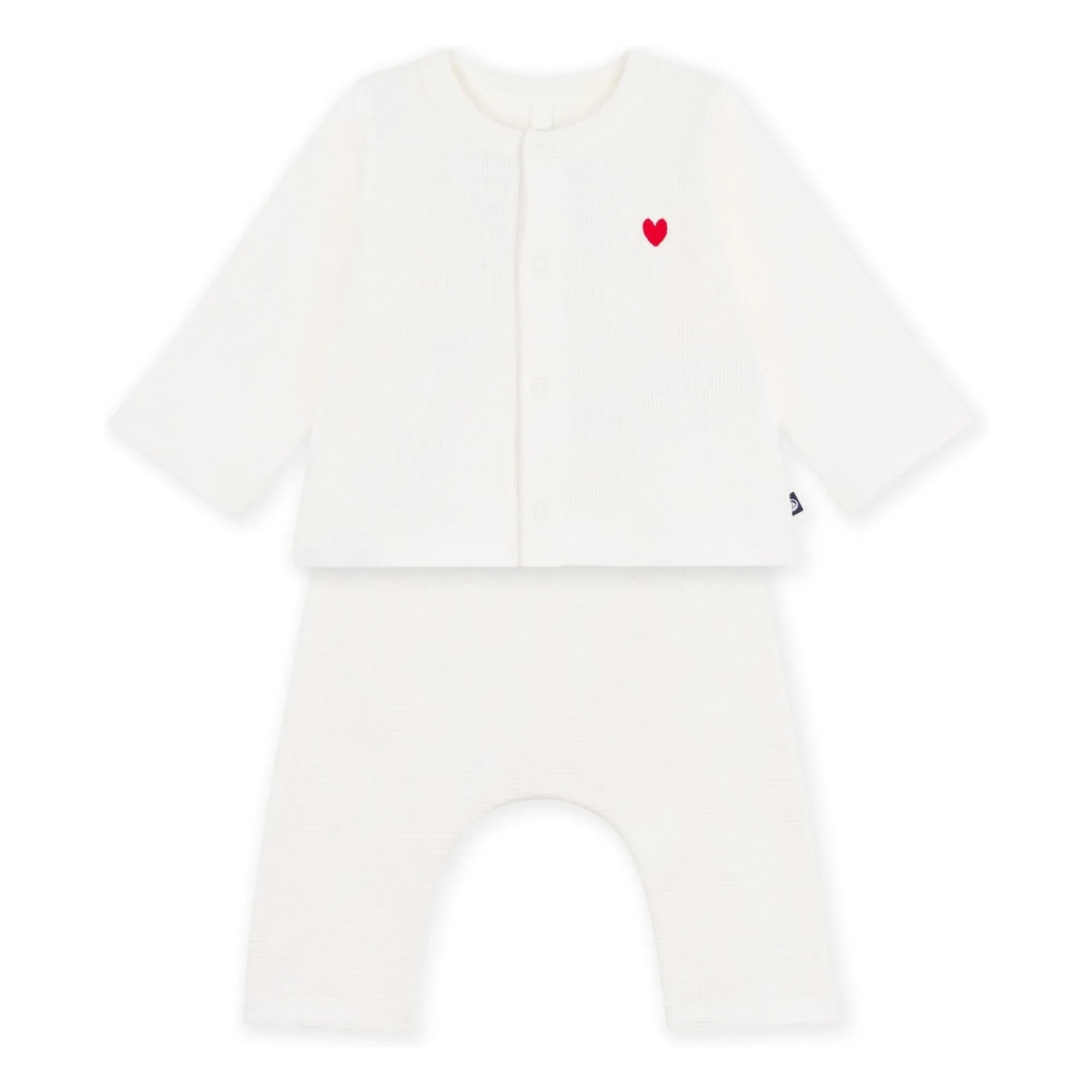 Petit Bateau - Organik Pamuk Petek Desenli Hırka ve Pantolon Seti | Beyaz