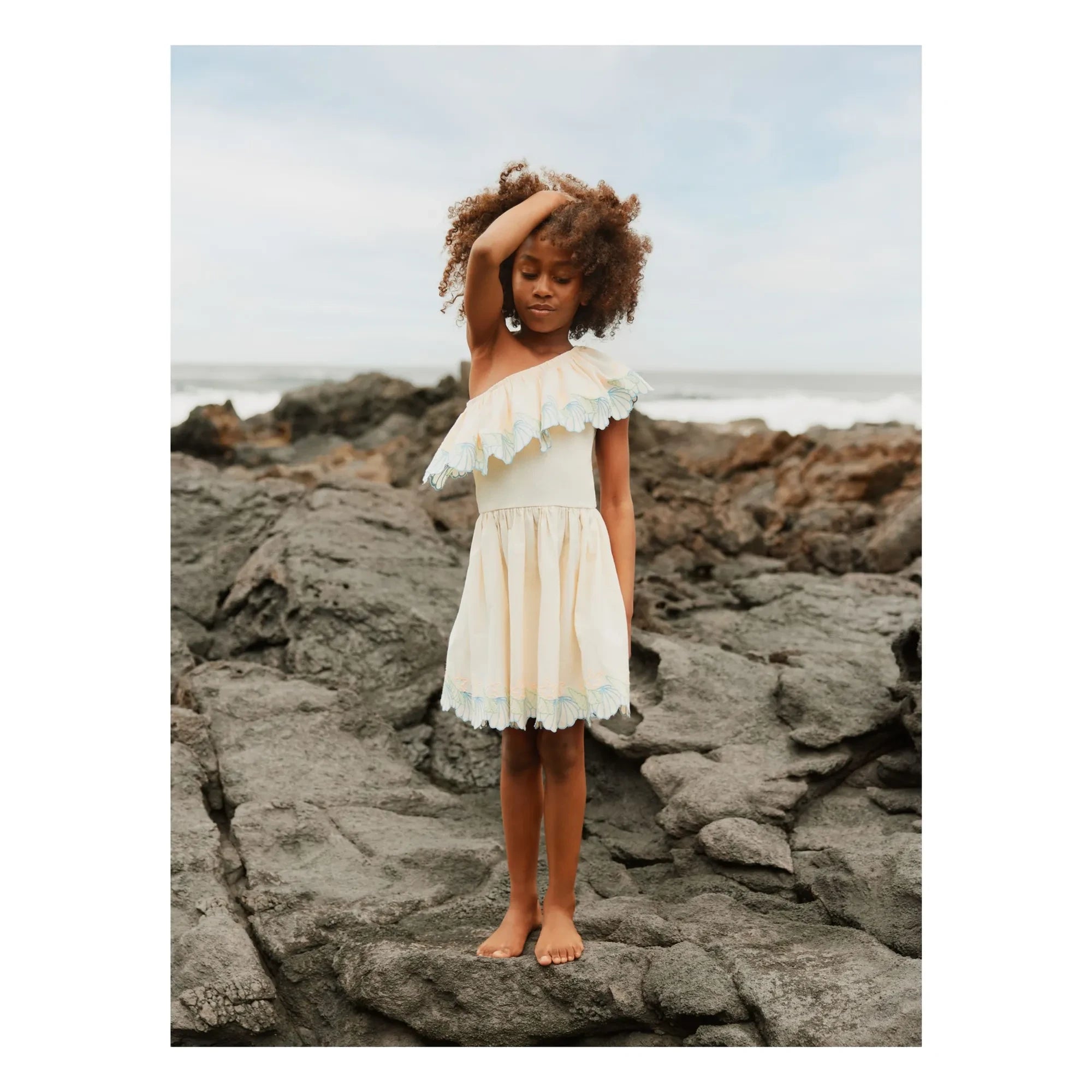Molo - Cato Bio-Baumwoll-Kleid mit asymmetrischem Volant | Elfenbein