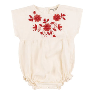Babe & Tess - Bestickter indischer Leinen-Overall | Creme