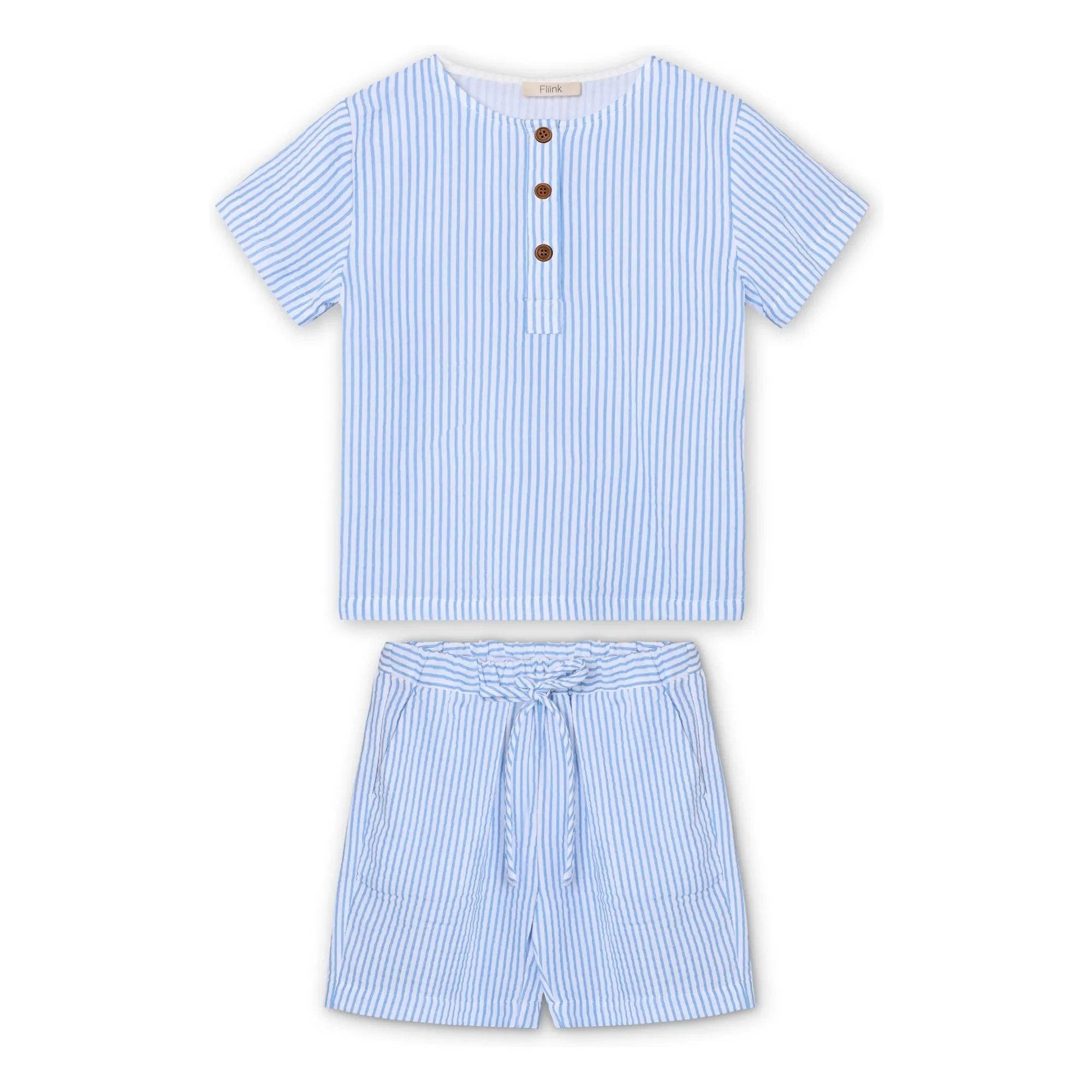 Fliink - Gestreiftes Cha-Cha-Shorts- und T-Shirt-Set | Hellblau