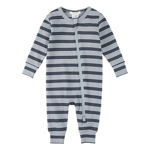 Petit Lem - Gestreifter Rippstrick Bio-Baumwoll-Pyjama | Blau