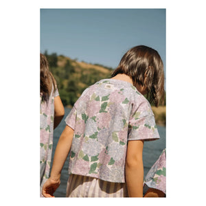 Studio Bohème - Crop Flow Tişört Çiçek Desenli Organik Pamuk | Lila