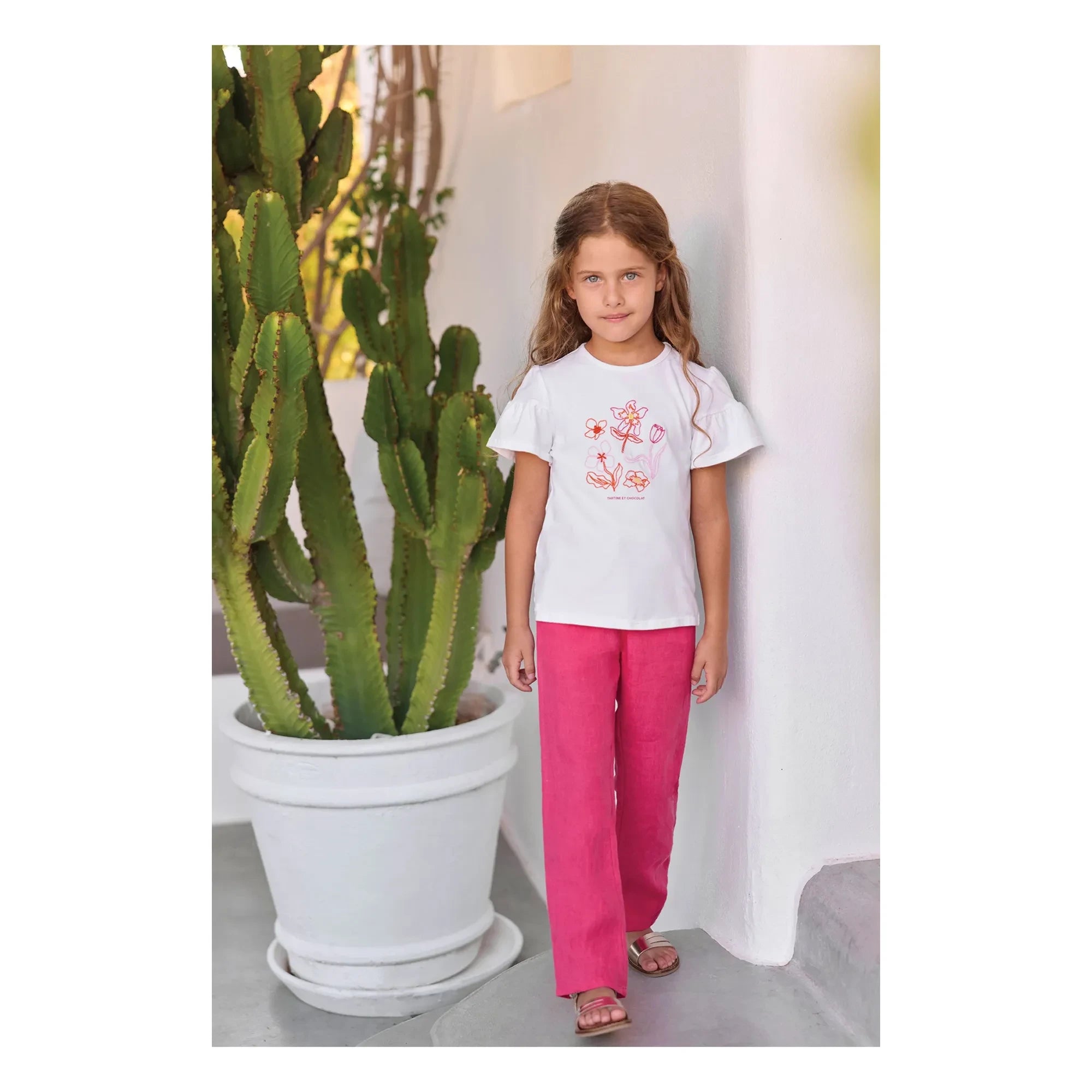 Tartine et Chocolat - Blumenstickerei Ballonärmel T-Shirt | Weiß