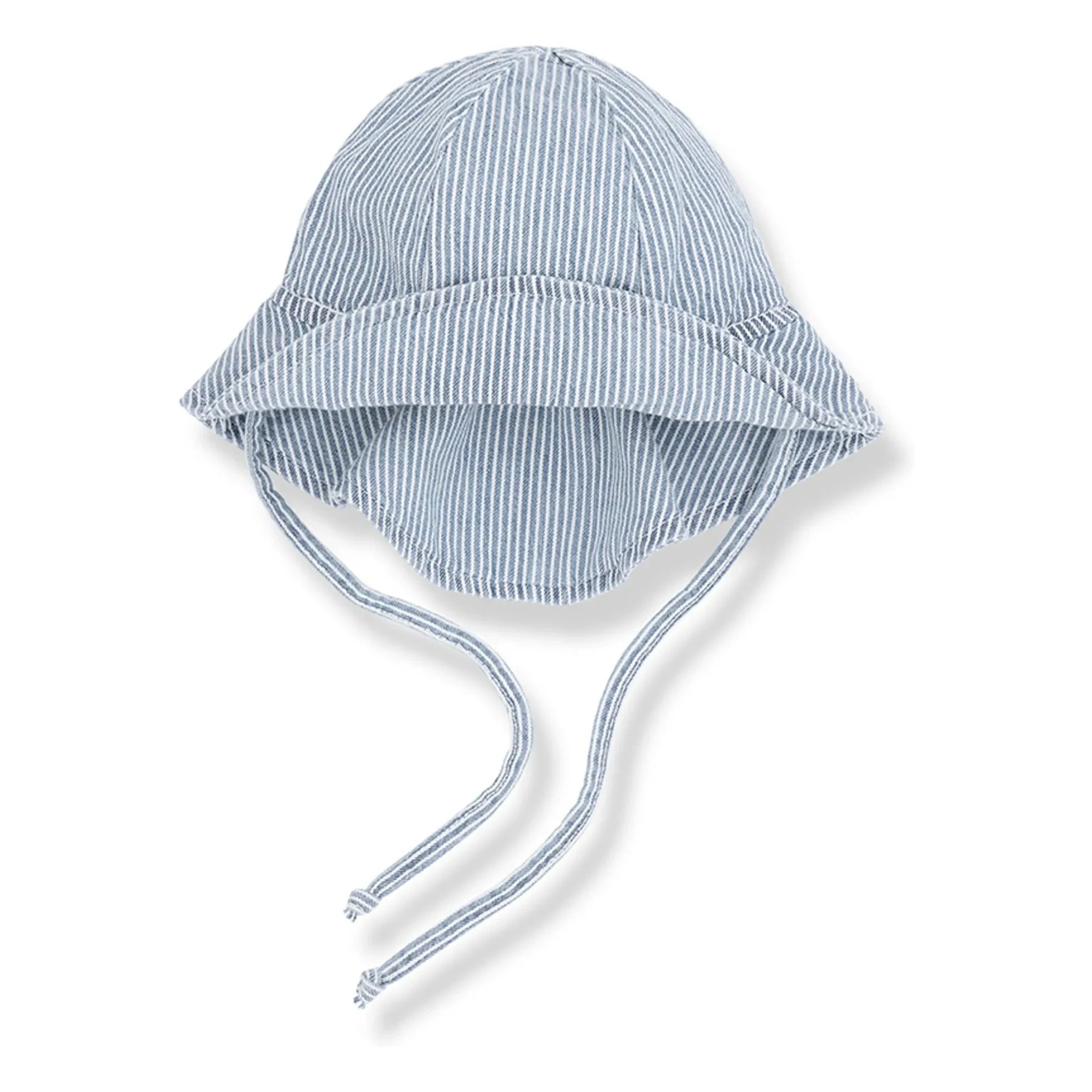 1+ in the family – Gestreifte Bio-Baumwoll-Denim-Mütze Inca | Hellblau