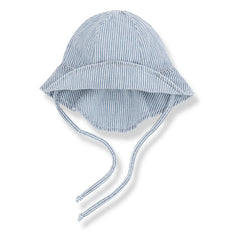 1+ in the family – Gestreifte Bio-Baumwoll-Denim-Mütze Inca | Hellblau