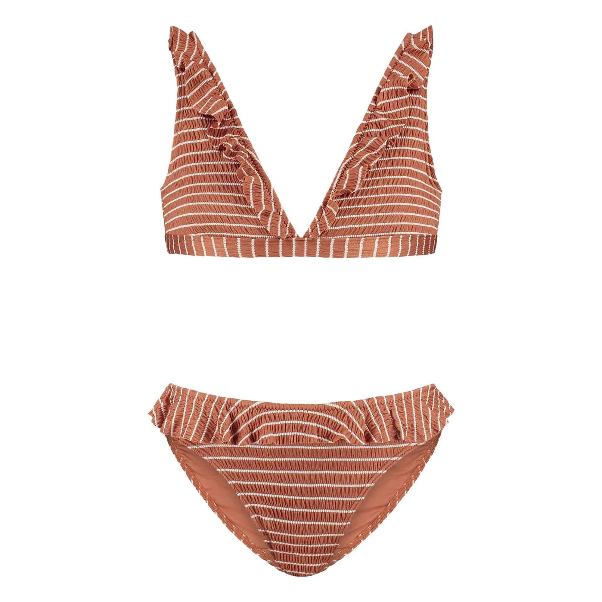 Beachlife - 2 Parça Mayo Çizgili Volanlı Geri Dönüştürülmüş Lifler | Karamel