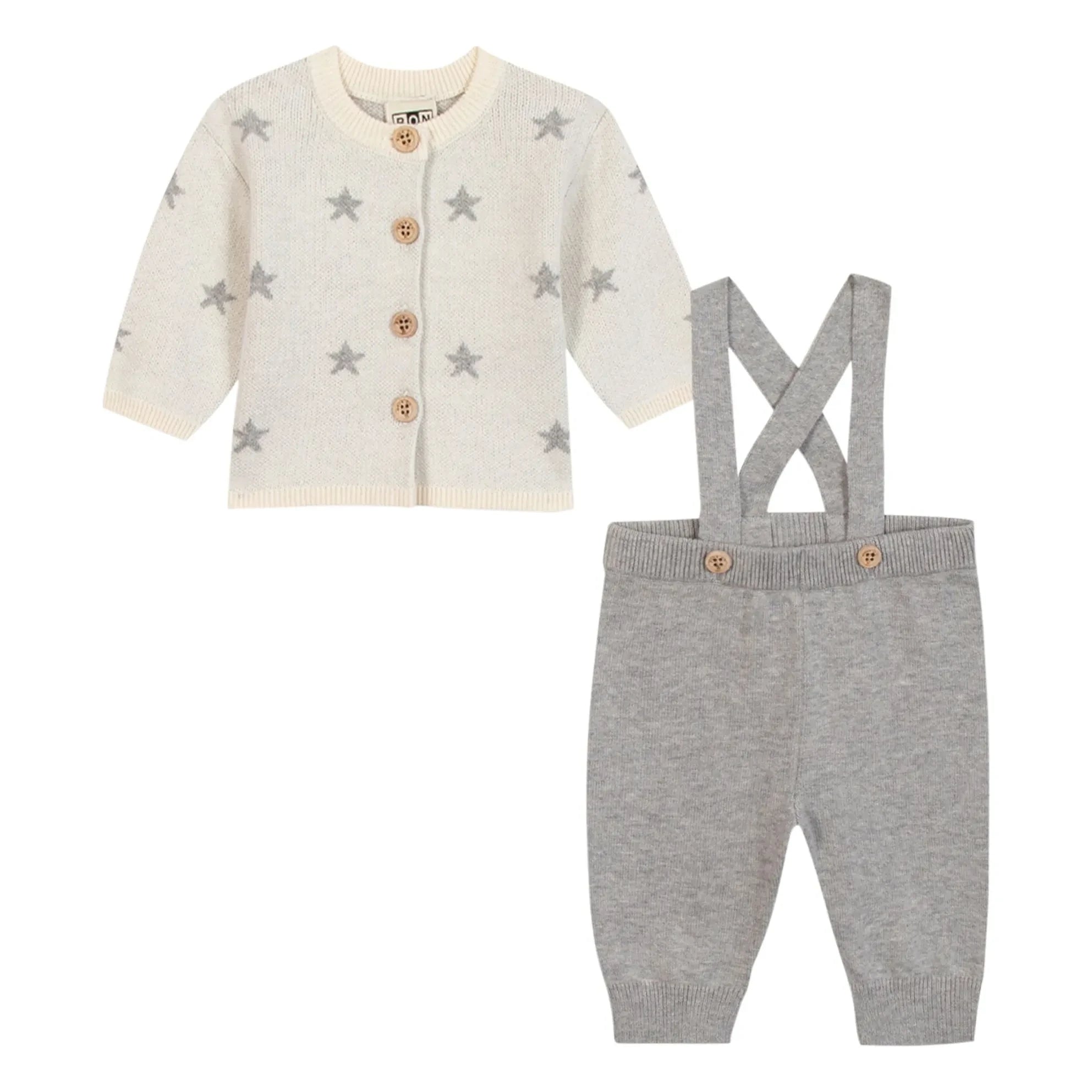 Bonton – Wolf Cardigan- und Hosenset | Graumeliert