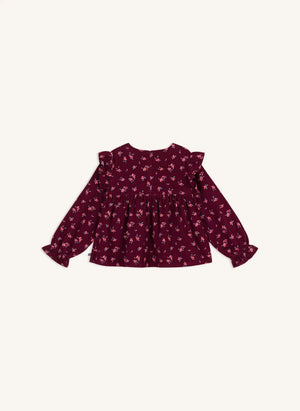 Petit Bateau - Rüschige Samt-Bluse aus Bio-Baumwolle mit Blumenmuster | Bordeaux