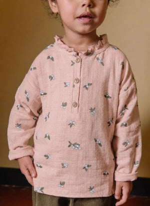 Studio Bohème - Olympe Gui Organisch Baumwollbluse mit Rüsche | Rosa