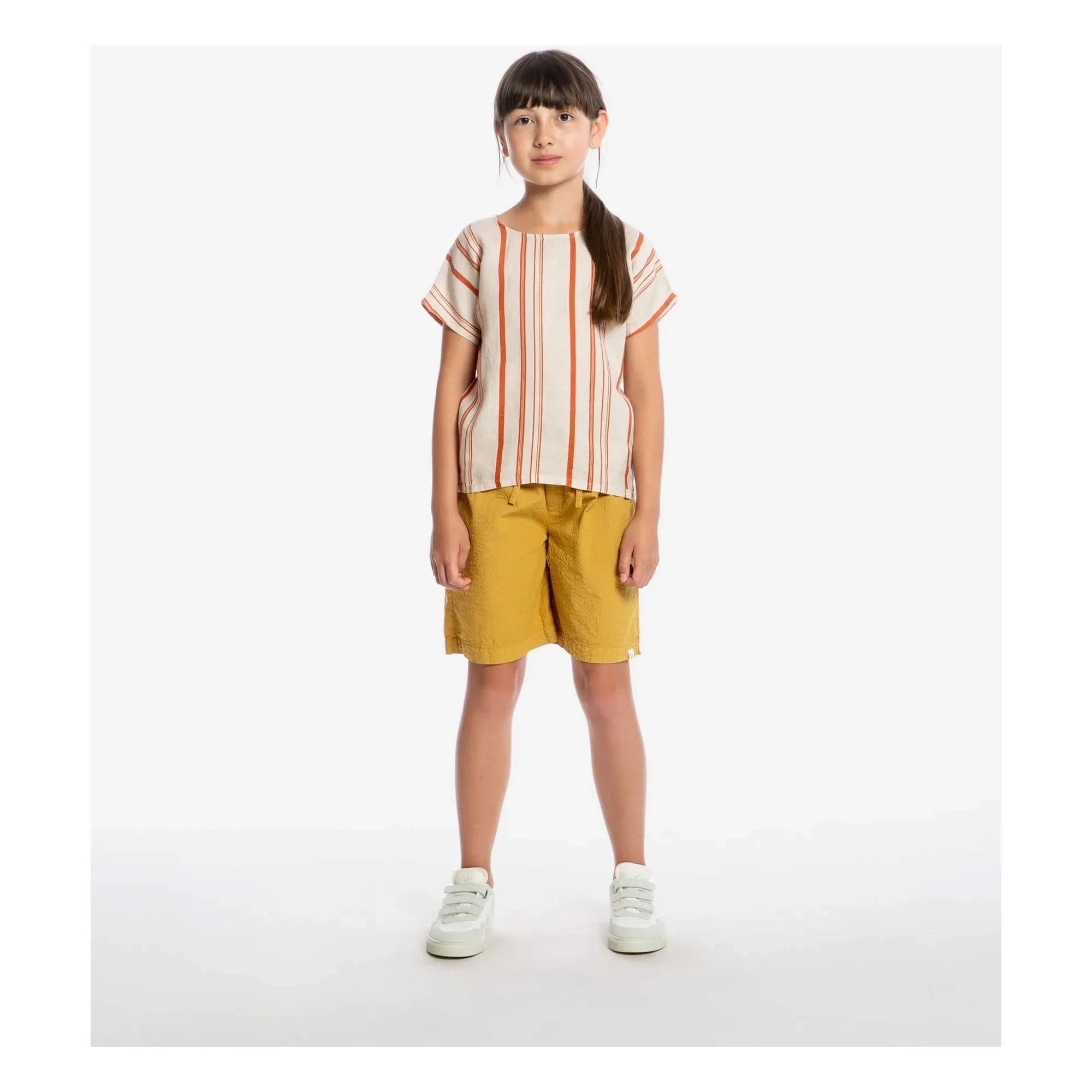 Matona - Easy Gestreiftes Leinen-T-Shirt | Gebrochenes Weiß