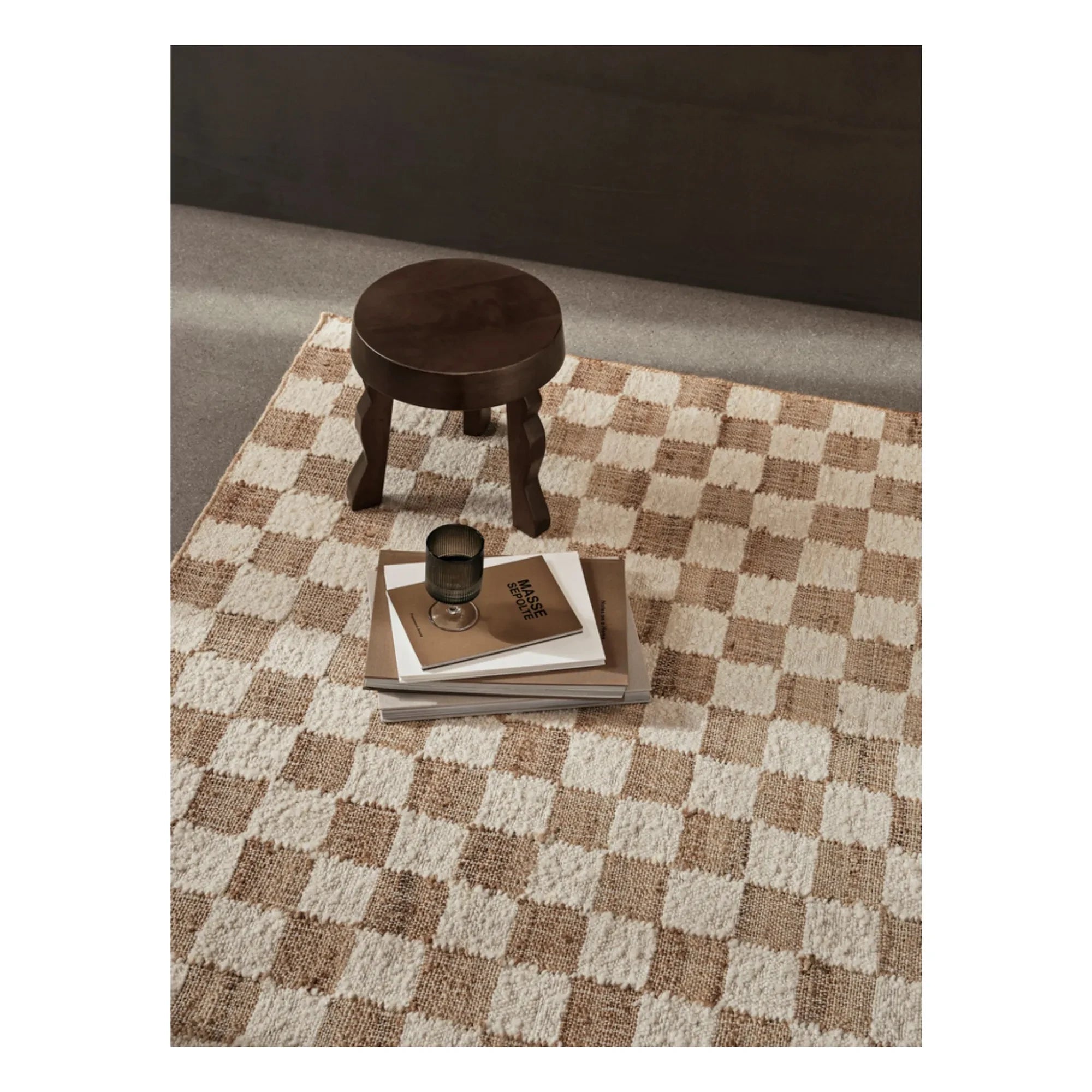 Ferm Living - Karierter Wolle und Jute Teppich | Creme