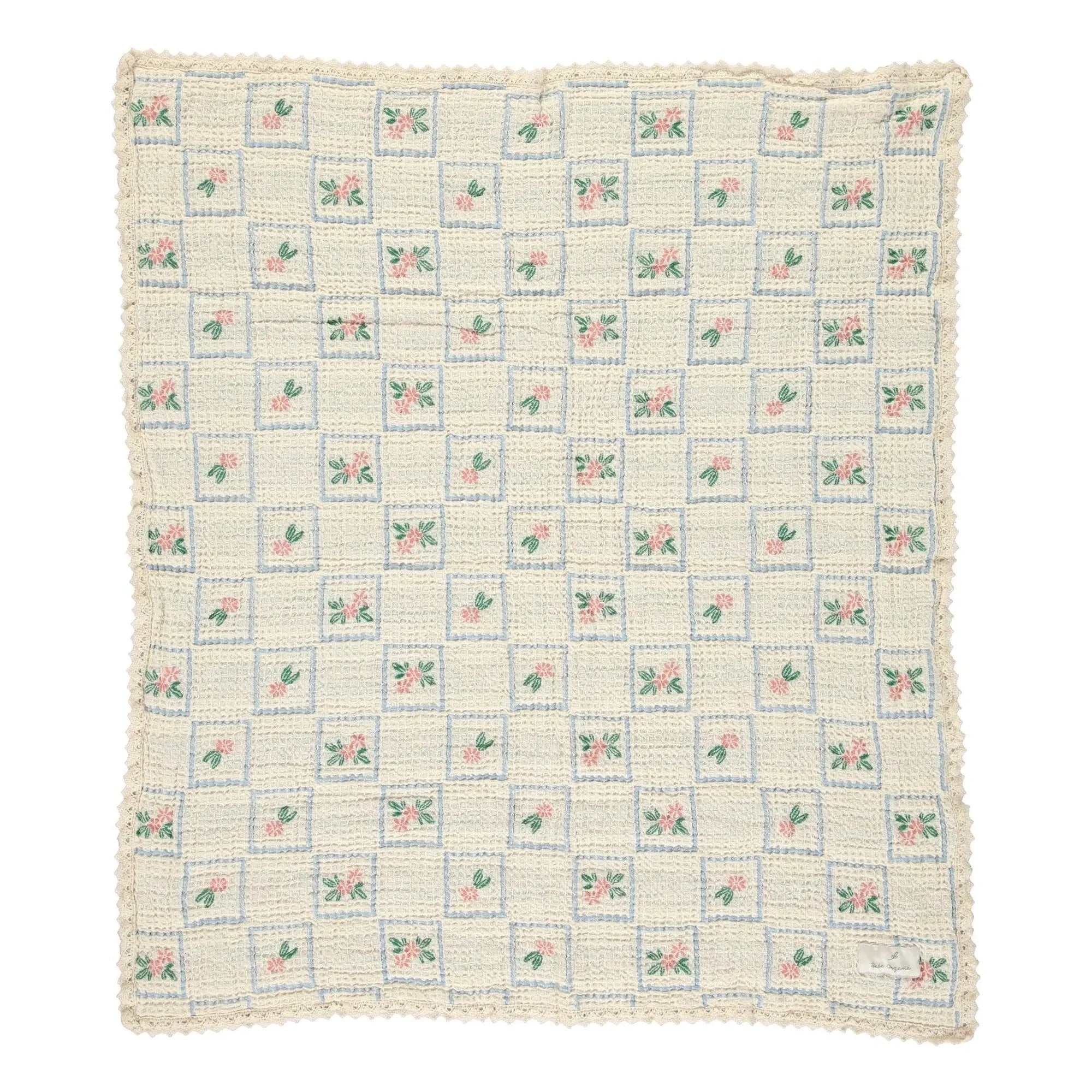 Bebe Organic - Bio-Baumwoll-Waffeldecke mit Blumenmuster | Ecru