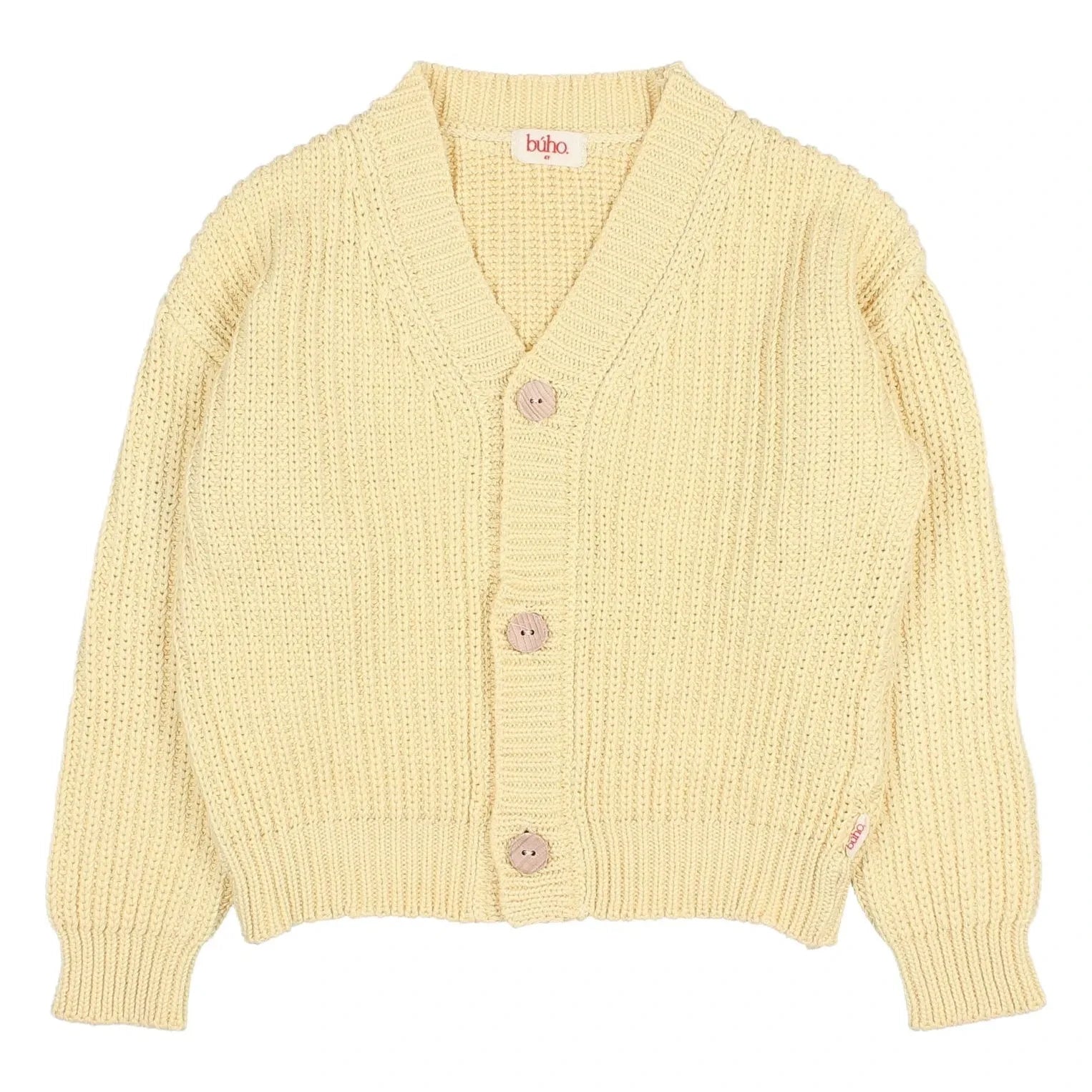 Búho – Gerippter Cardigan mit V-Ausschnitt aus Bio-Baumwolle | Gelb