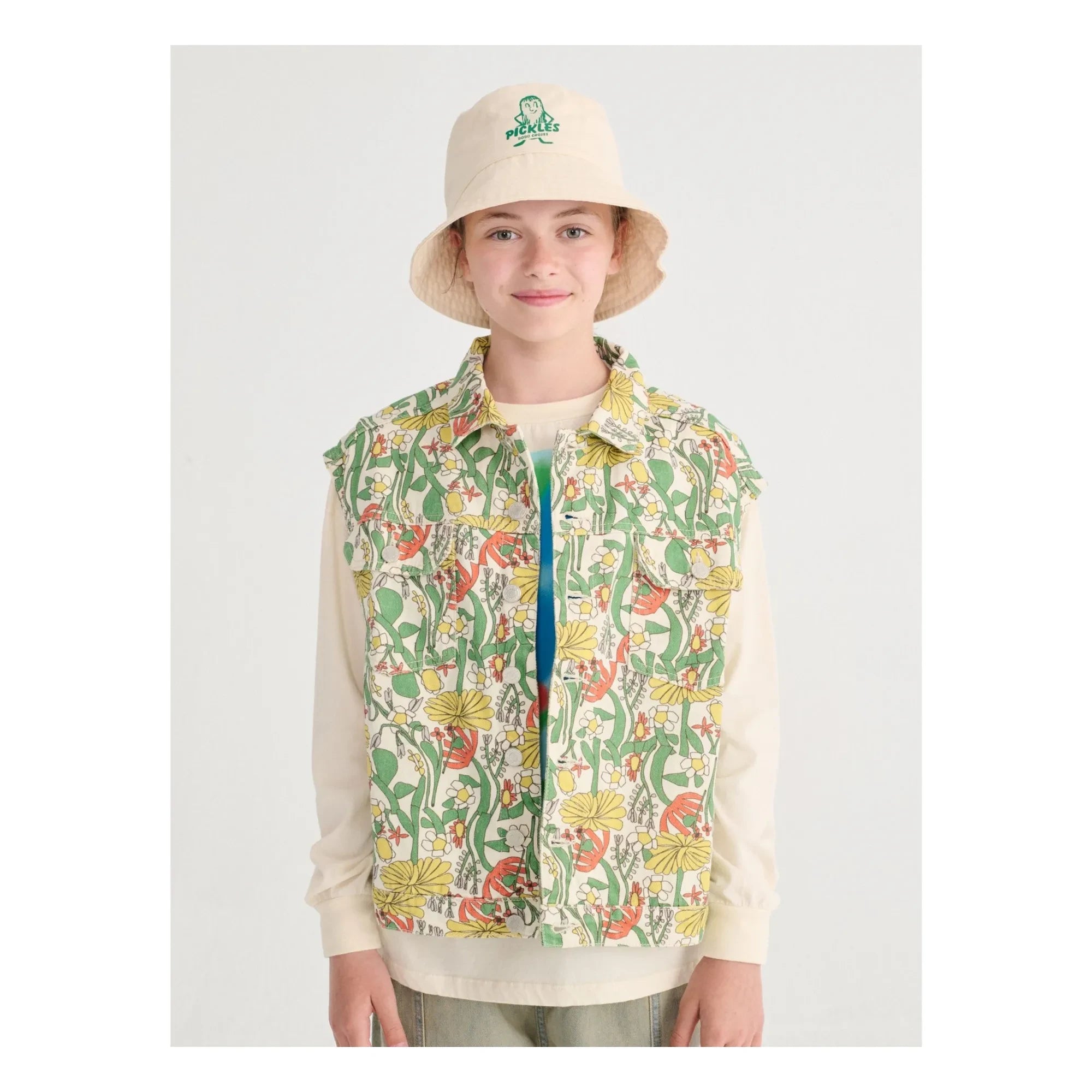 Bobo Choses - Fleurie Twill Ärmellose Jacke aus Bio-Baumwolle | Ecru