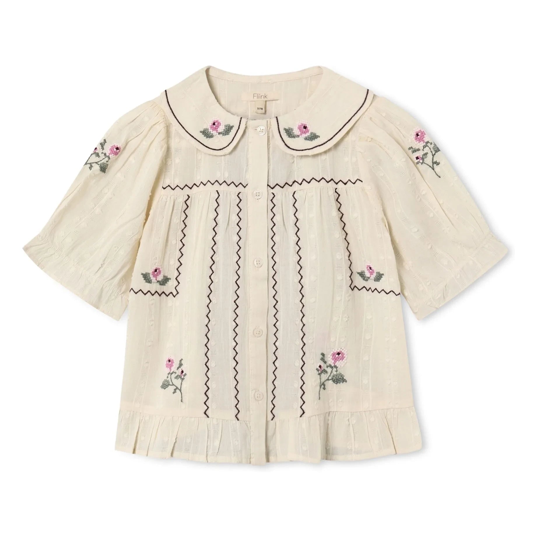 Fliink - Dobby Bluse mit Blumenmuster | Ecru