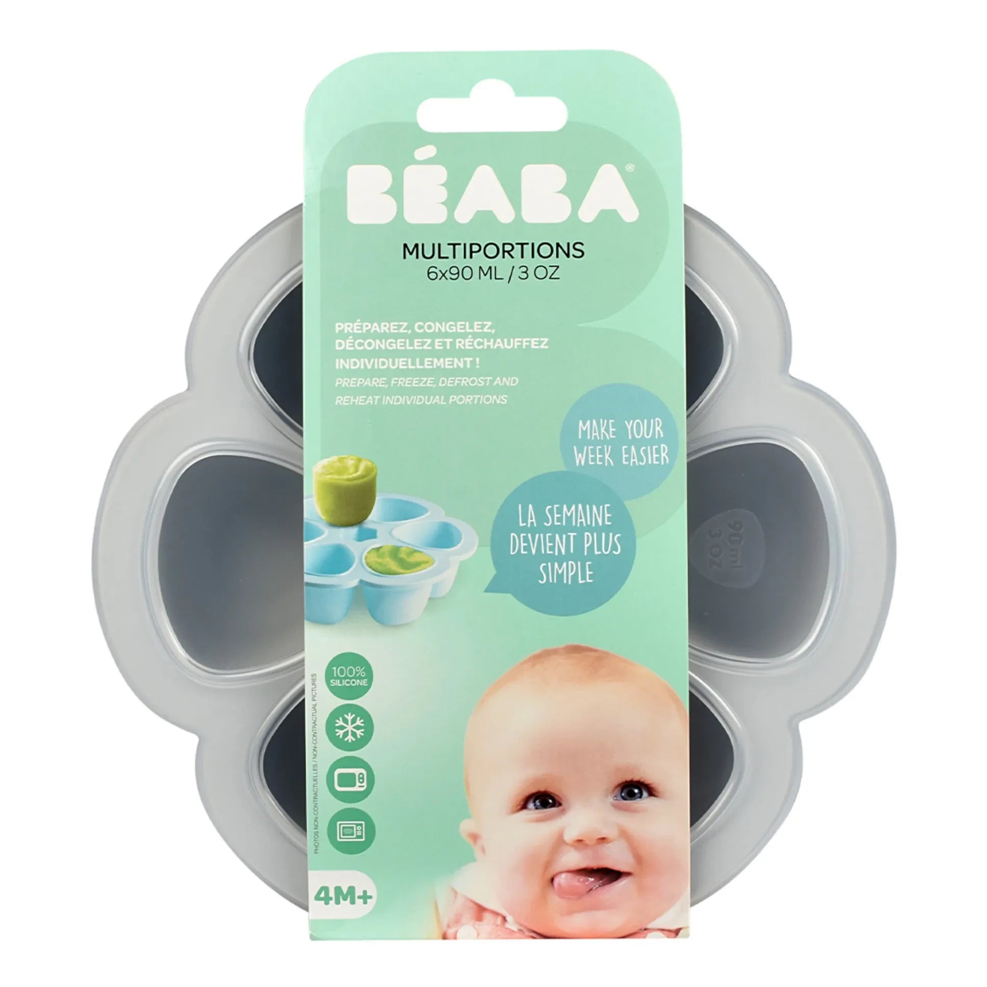 Béaba - Silikon Babykost-Form – 6 x 90 ml | Hellgrau