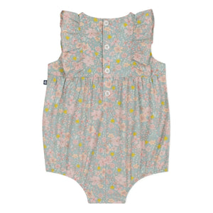 Petit Bateau - Strampler aus Bio-Baumwollpopeline mit Blumenmuster | Graublau