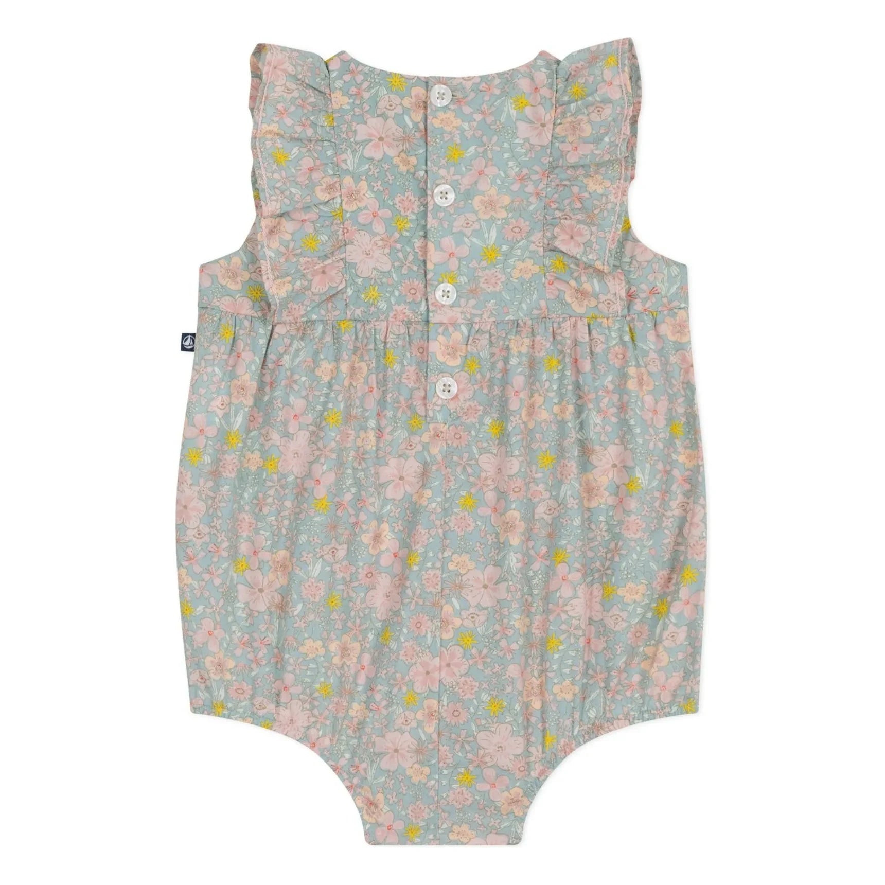 Petit Bateau - Strampler aus Bio-Baumwollpopeline mit Blumenmuster | Graublau