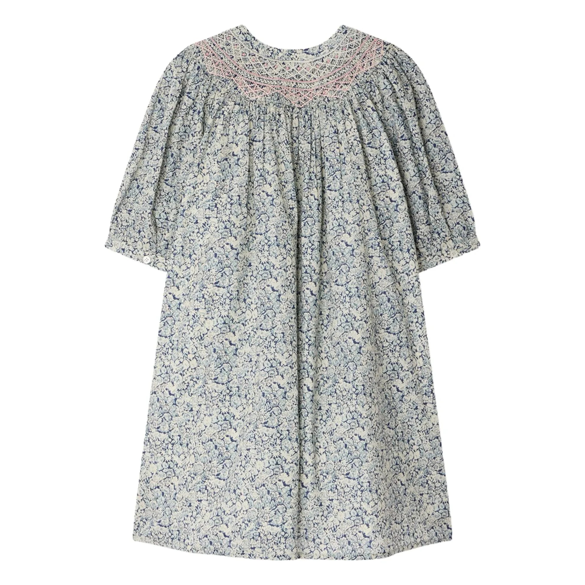 Bonpoint - Ladwiga Fleurie Bio-Baumwoll-Rüschenkleid | Preußischblau