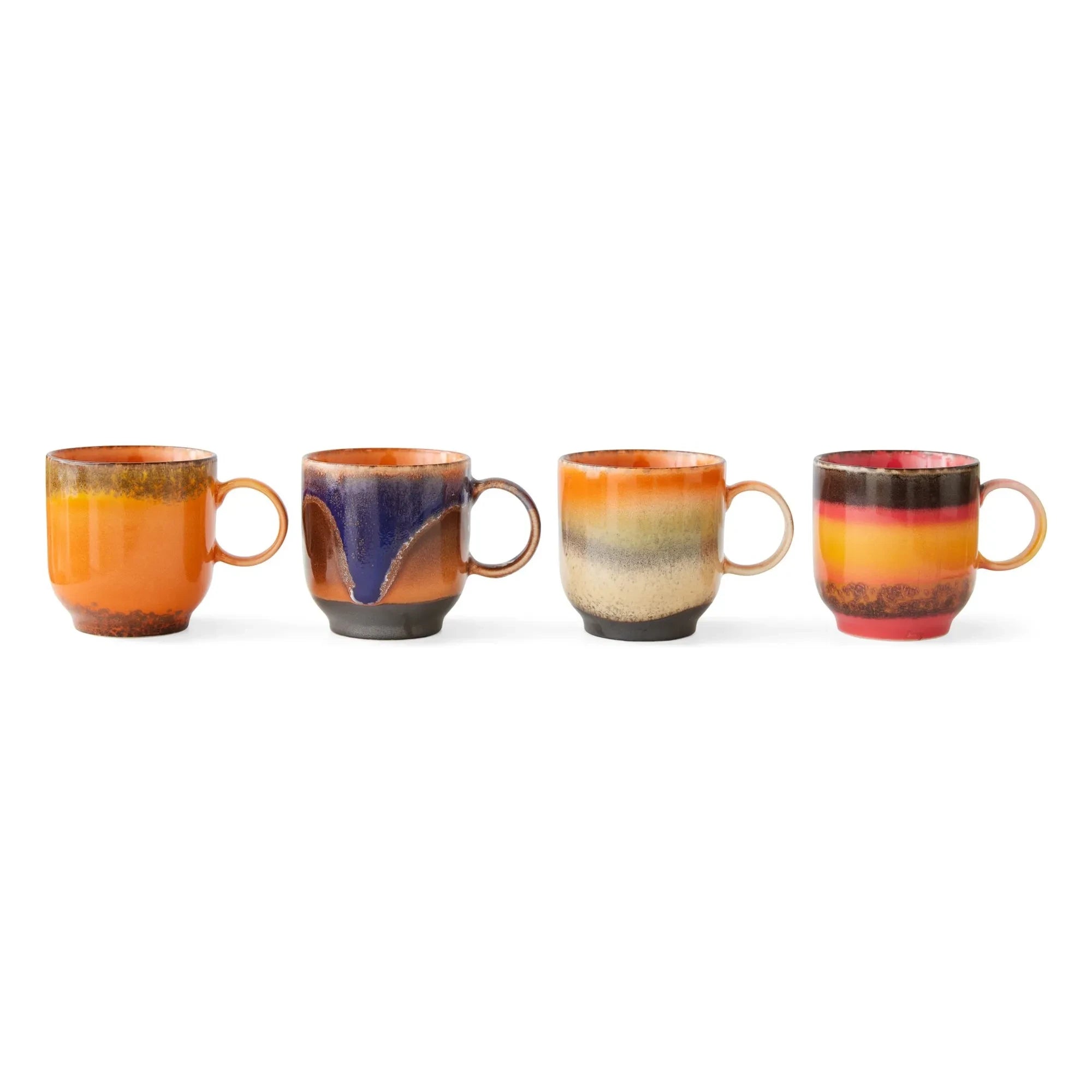 HKliving - Brasil Keramikbecher - 70er Jahre Keramik - 4er Set