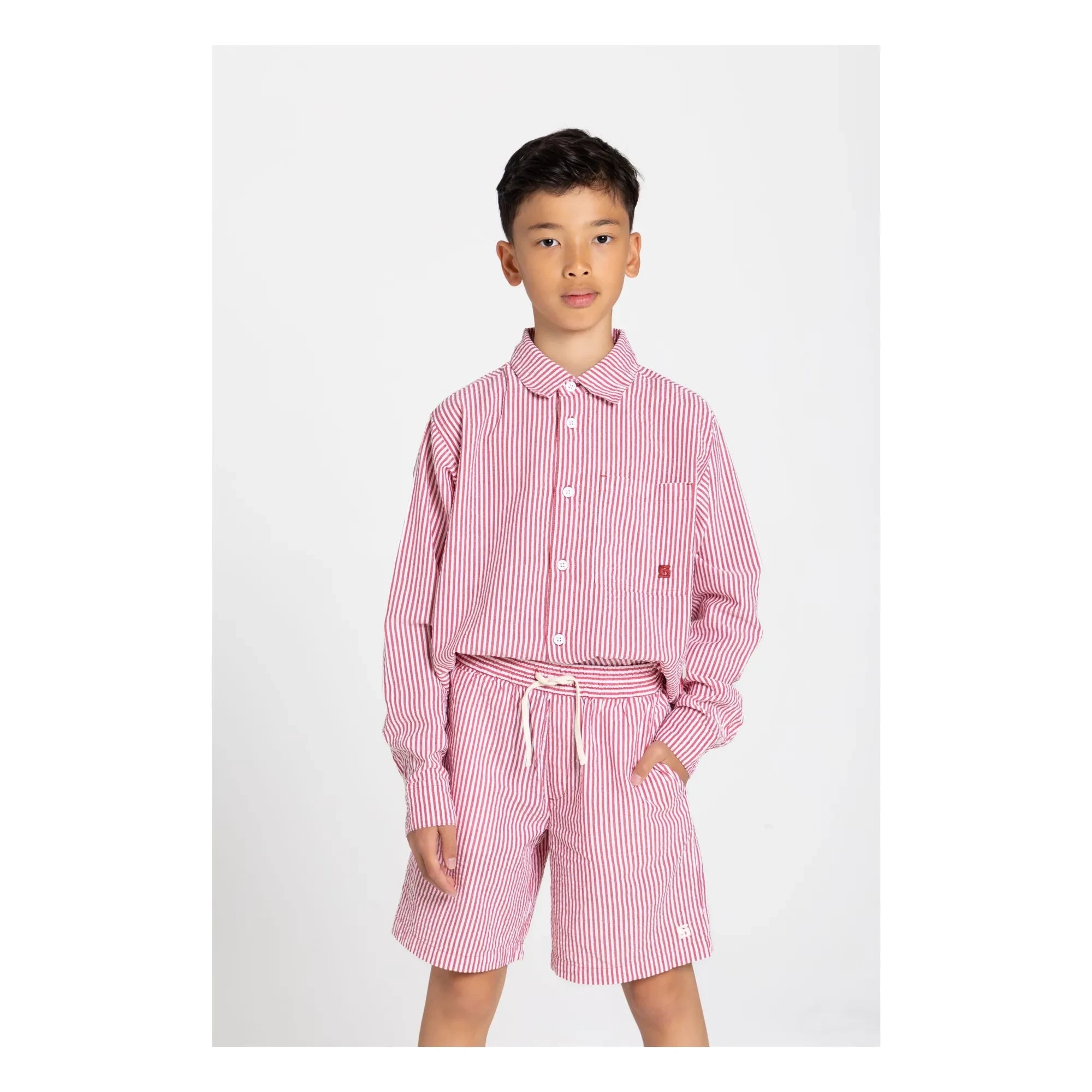 Smallable Kid - Gestreifte Tom Shorts | Kirschrot
