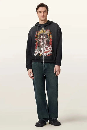 AllSaints ROQUE pamuklu erkek kapüşonlu sweatshirt