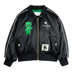 Mini Rodini - Alien Satin Recycelte Faser Baseball Jacke | Schwarz